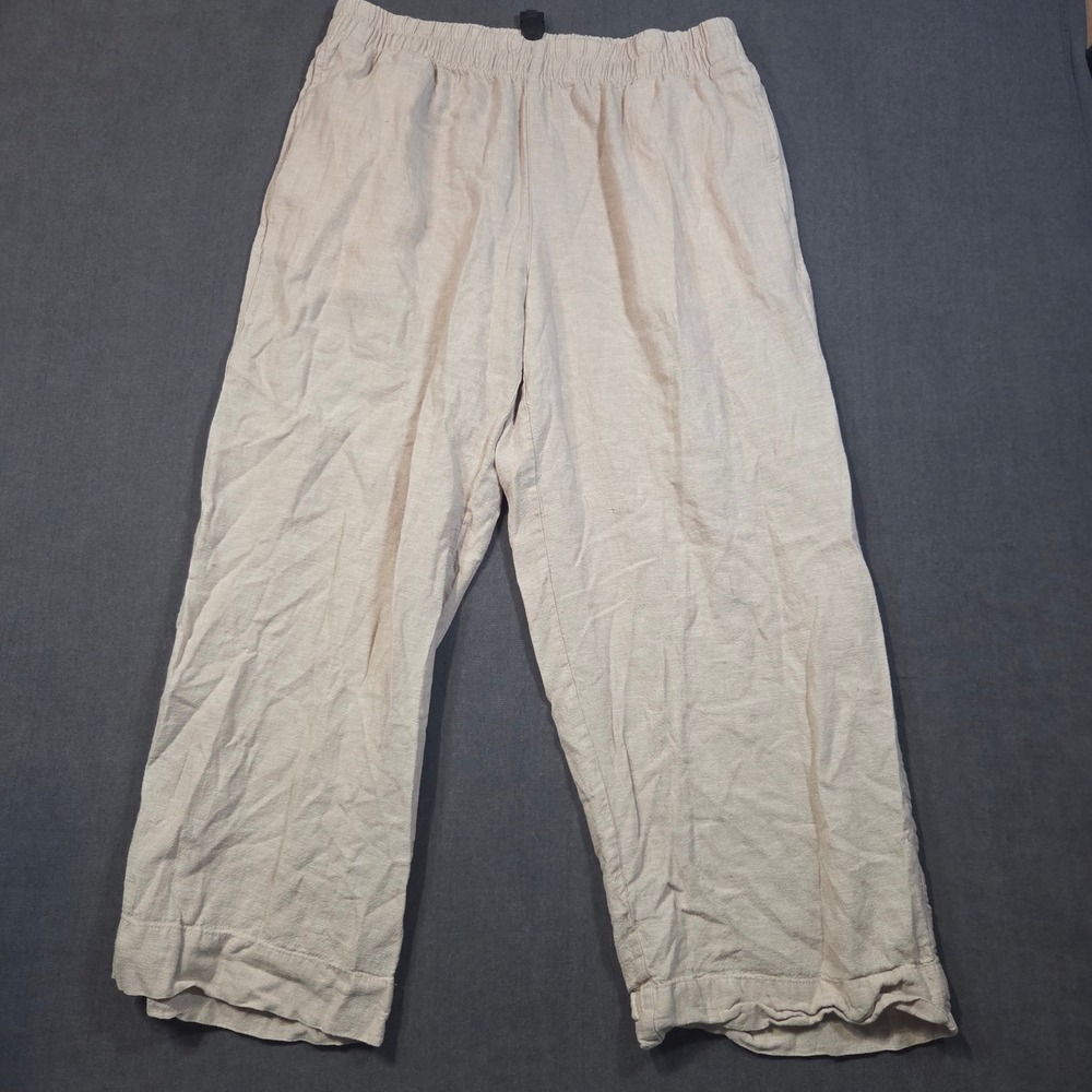 Old Navy Wide Leg Pants Womens Large Beige Linen Blend High Rise Super Wide Leg